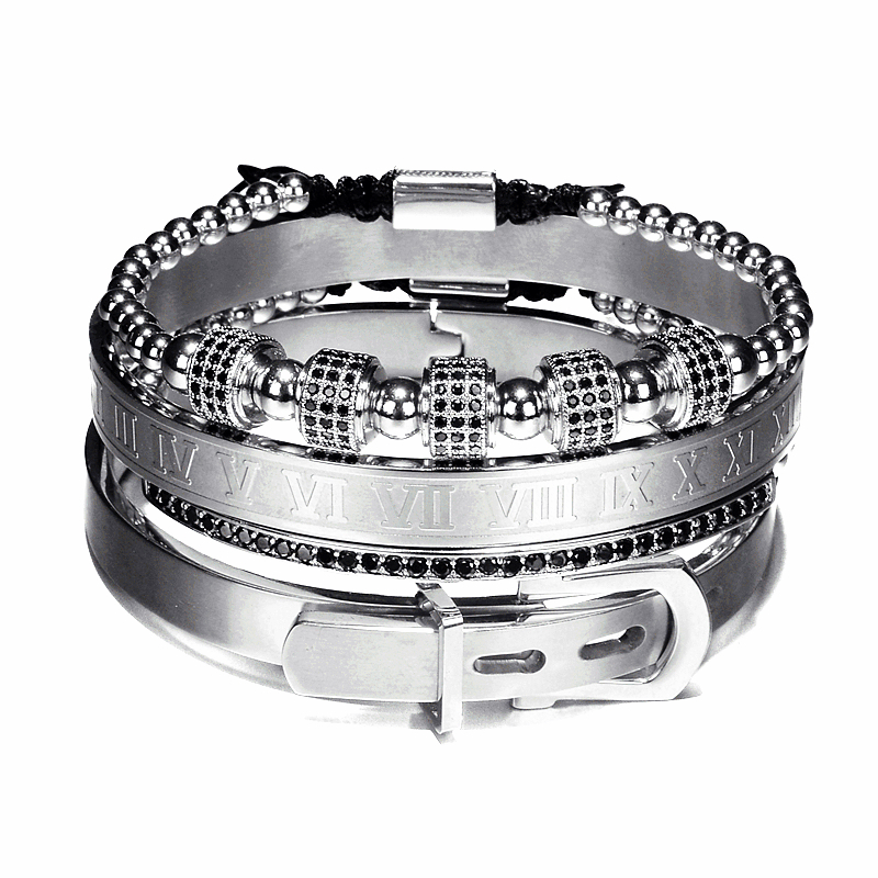4pcs/Set Men Titanium Steel Roman Numeral Bracelet Horseshoe Buckle Bangles Pulseira Bileklik Luxury Handmade Jewelry Gift Valentine's Day Holida