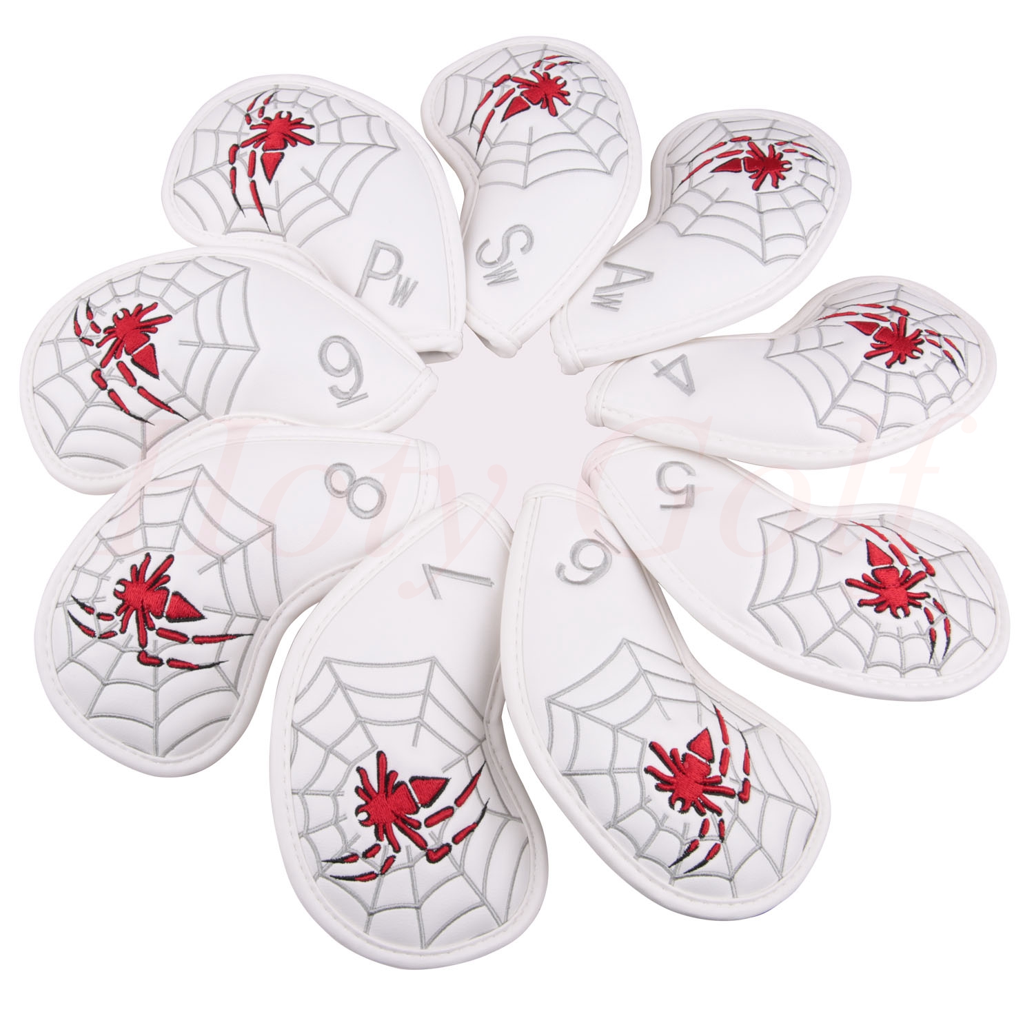 Free shipping 9pcs/set White PU with Spider Embroidery Golf Club Iron Head Cover
Free shipping 9pcs/set White PU with Spider Embroidery Golf Club Iron Head Cover