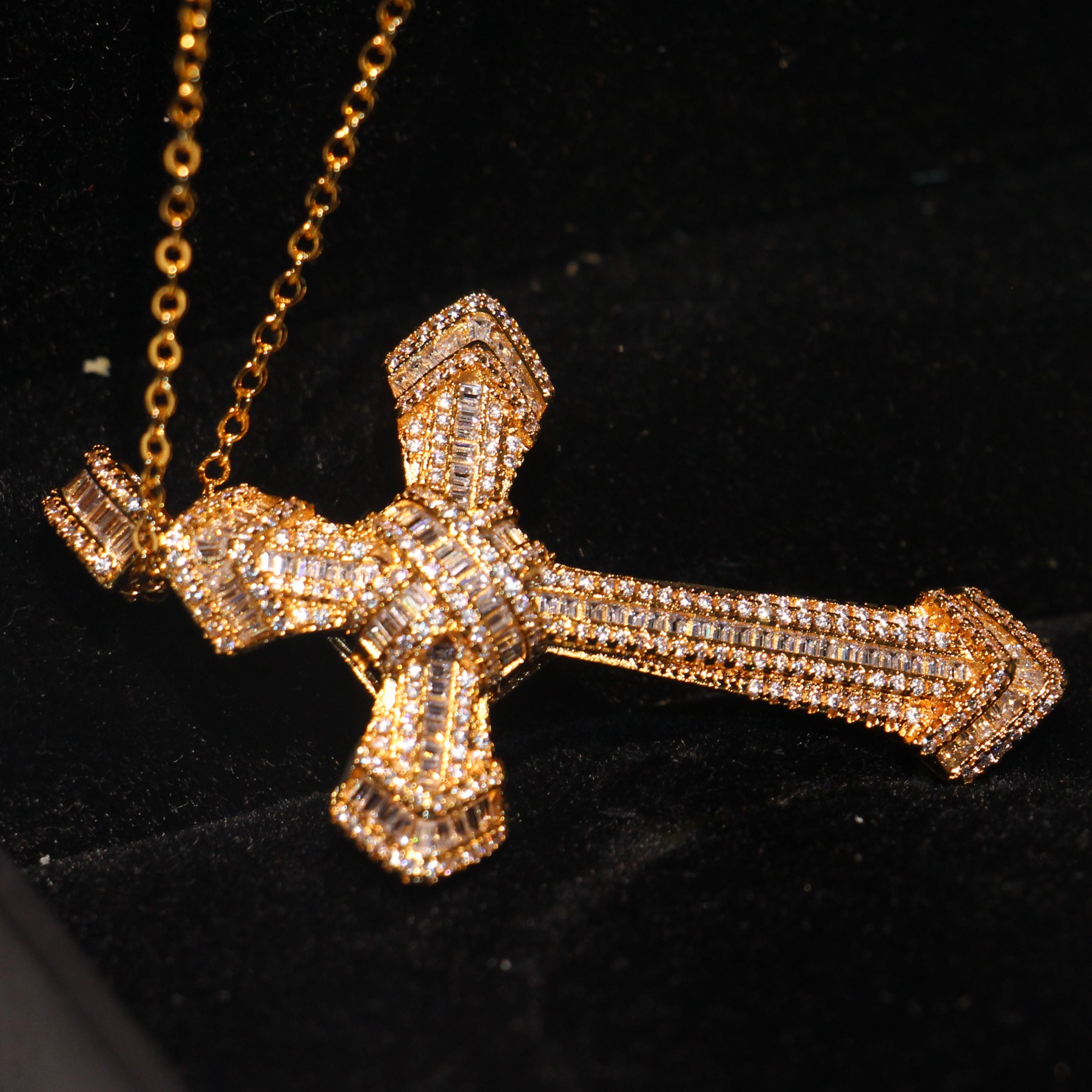 Hot Sale Vintage Fashion Jewelry 925 Sterling Silver &Gold Fill Princess Cut 5A Cubic Zirconia Cross Pendant Women Wedding Necklace Gift
