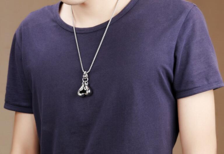 Hot sale Men Jewelry Gold/Black/Silver Double Boxing Glove Pendant Men Necklace Boxing Stainless Steel Pendants Necklaces