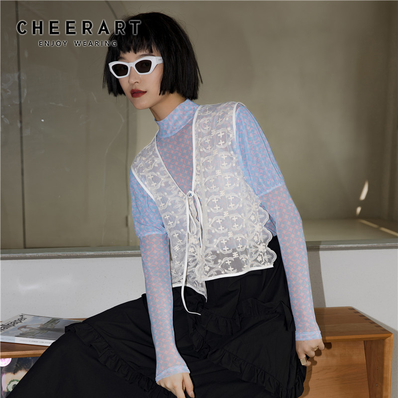 CHEERART Mesh Lace Transparent Sleeveless Blouse Women Summer Cardigan Smocked Top V Neck Tie Front Top Clothes, As pic
CHEERART Mesh Lace Transparent Sleeveless Blouse Women Summer Cardigan Smocked Top V Neck Tie Front Top Clothes, As pic