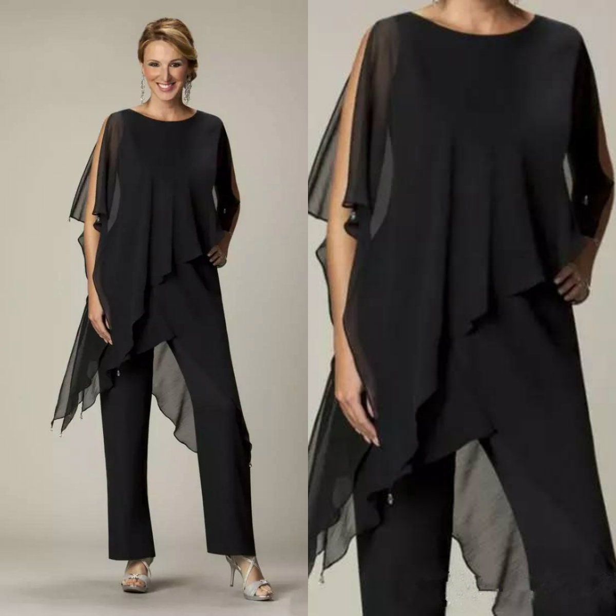 hot sale black mother of the bride suits chiffon custom made wedding guest dresses prom party wear
