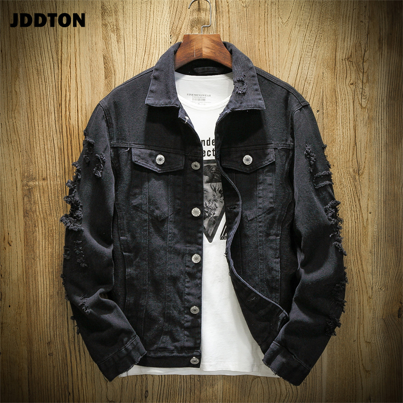JDDTON Men's Autumn Denim Trendy Jackets Casual Hip Hop Fashion Vintage Ripped Overcoats Streetwear Cowboy Jeans Outerwear JE385 T200608