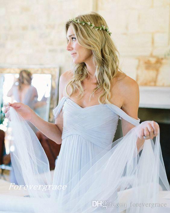 2019 Draped Sky Off-shoulder Beach Boho Long Blue Bridesmaid Dress Cheap Garden Wedding Party Guest Maid of Honor Gown Plus Size Custom Made