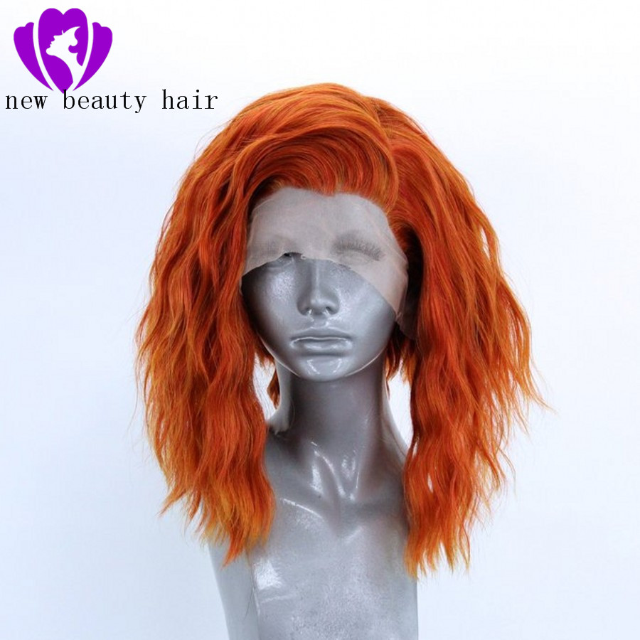 Short orange loose wave synthetic lace front wigs with baby hair natural orange hair heat resistant fiber hair for black women