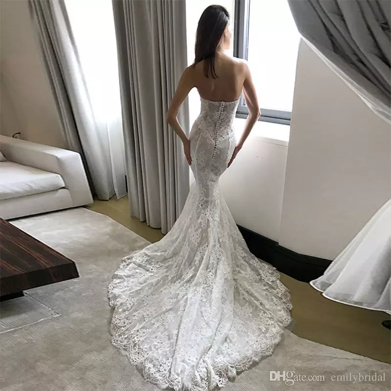 

Pallas Couture Lace Mermaid Wedding Dresses Plus Size Backless Bridal Gowns Sweep Train robe de Wedding Dress, Same as image