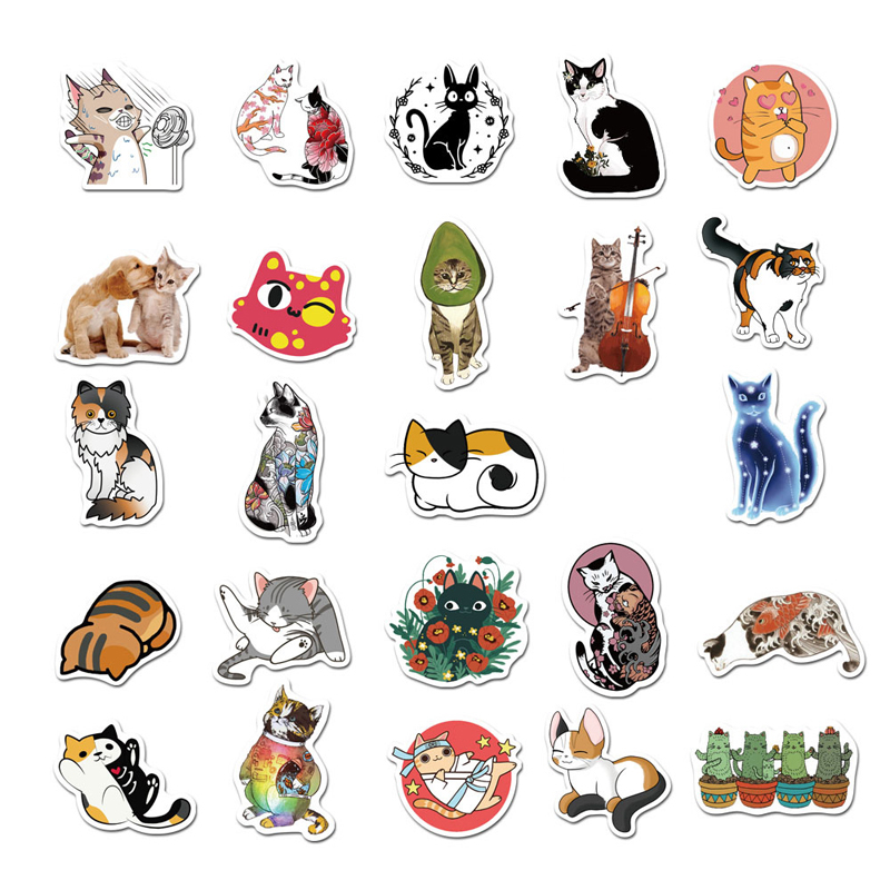 50pcs/Set Cute Cats Stickers For Suitcase Skateboard Laptop Cell Phone Motorcycle Bicycle Car Accessories Mixed DIY Funny Stickers