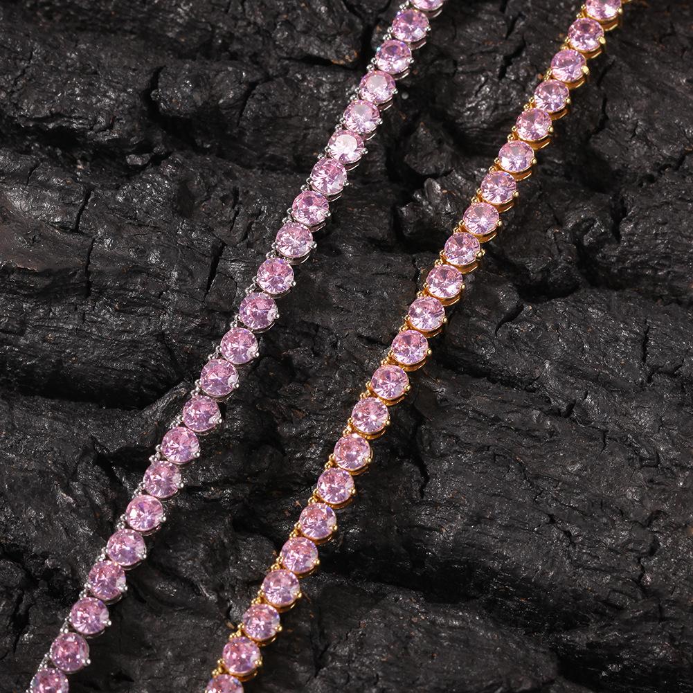 New in Bling Pink Cubic Zirconia Tennis Chain Necklace Choker Hip Hop Mens Personalized Iced Out Full Diamond Chains Masculina Bijoux for Men Wolf Tid