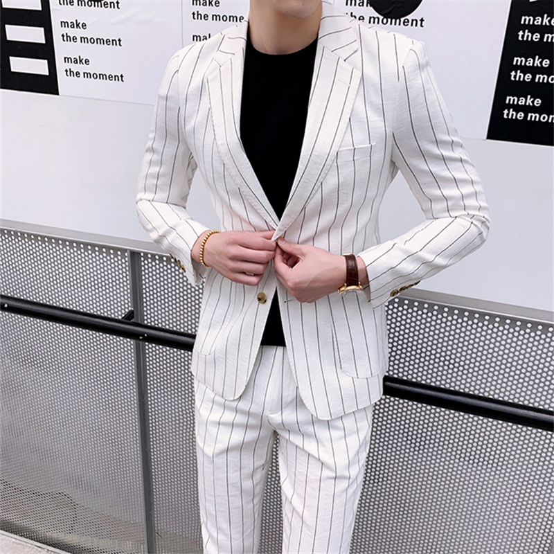 White Men Striped Blazer jacket and Pants Slim Design Summer Men Suit Two-Piece set Asian Size M L XL XXL XXXL
White Men Striped Blazer jacket and Pants Slim Design Summer Men Suit Two-Piece set Asian Size M L XL XXL XXXL
