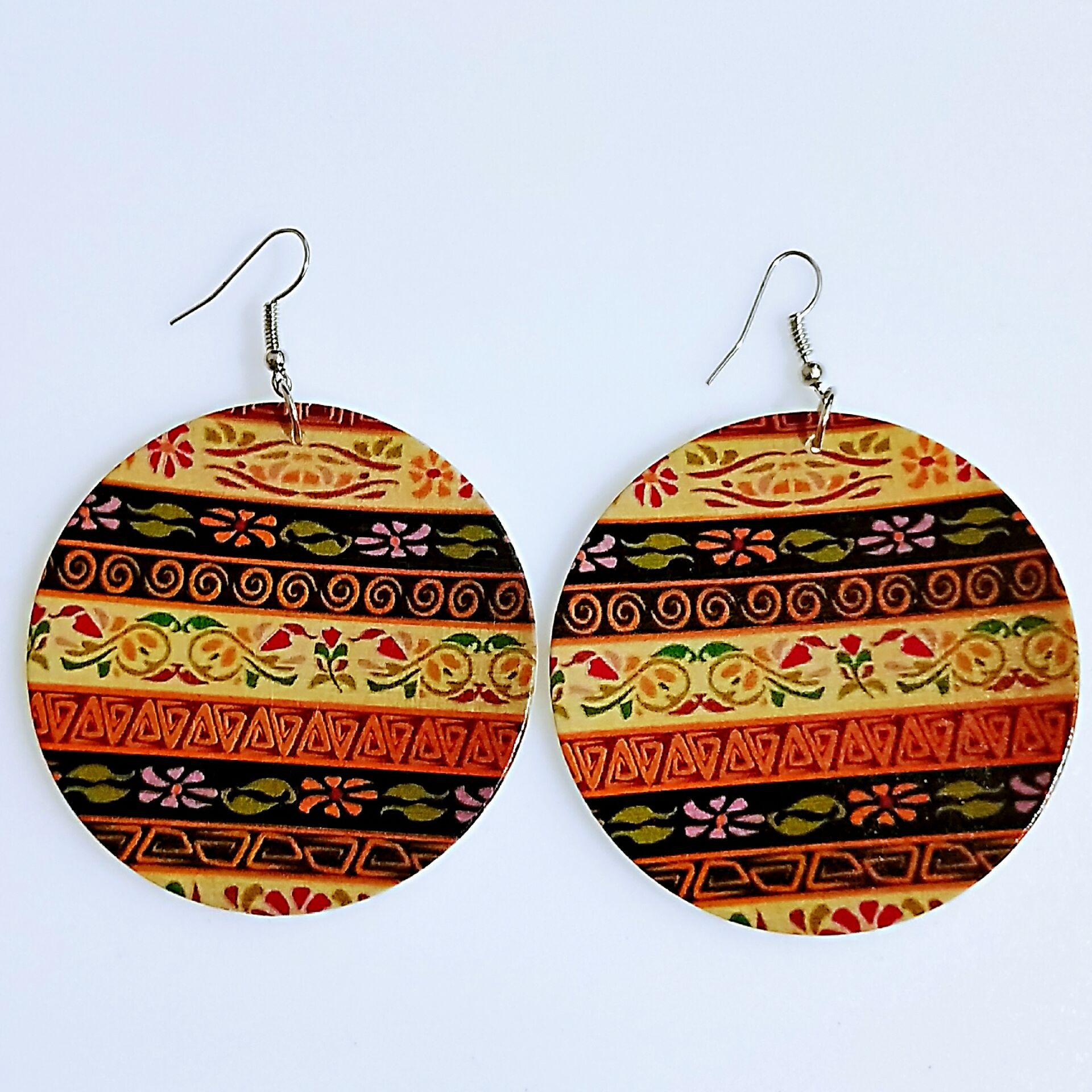 Bohemian Printing Colorful Eardrop Womens Fashion Afro Wooden Earrings Wood Round Charm Hoop Earrings Jewelry Wholesale