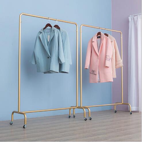 Clothing store with pulley rack Bedroom Furniture Women's cloth show nano-gold shelf movable hanging clothes racks