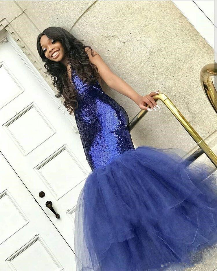 royal blue mermaid prom dresses v neck sequined tulle trumpet evening gowns plus size robes de soire special occasion dress abendkleider