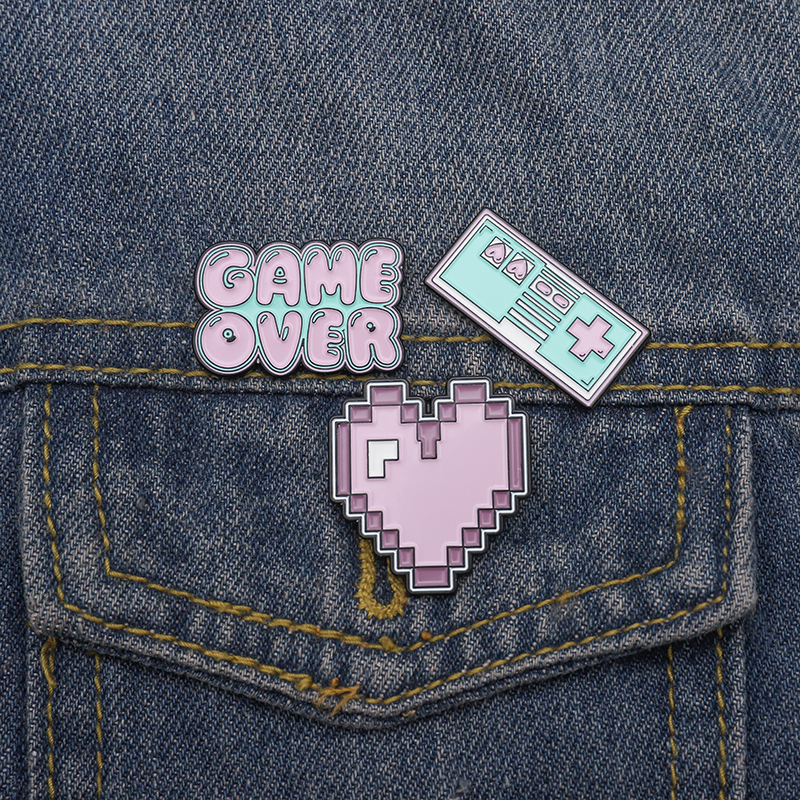 Cute GAME OVER Enamel Pins Brooches Lapel Badge Gift For Friends