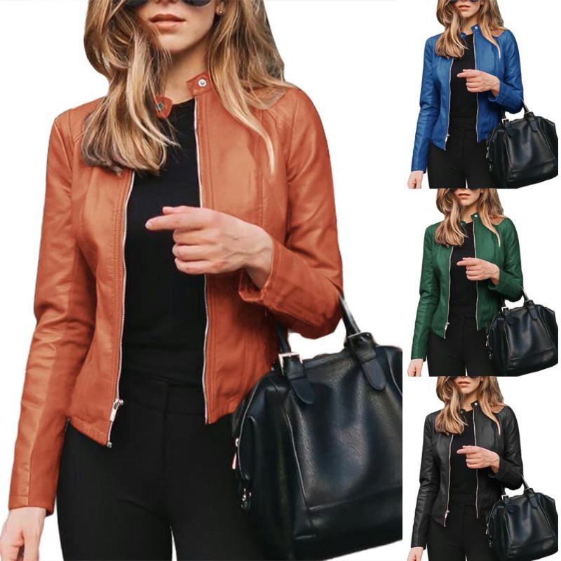 Women Autumn Winter Solid Color Stand Collar Faux Leather Zipper Sliming Coat Jacket coat Women Coats Long Sleeve Basic Jackets, Black
Women Autumn Winter Solid Color Stand Collar Faux Leather Zipper Sliming Coat Jacket coat Women Coats Long Sleeve Basic Jackets, Black