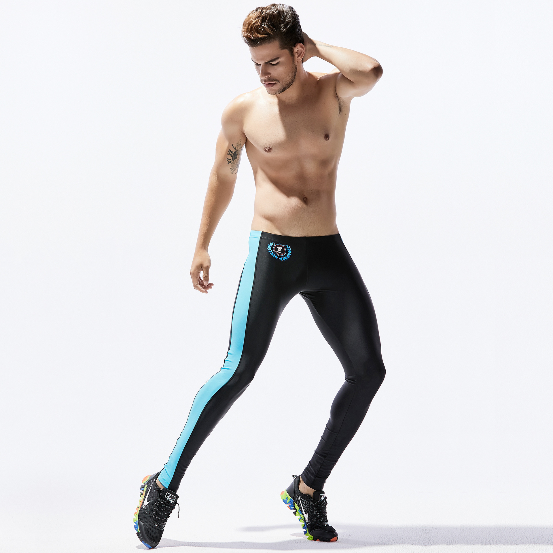 Running Tights Elastic Skinny Leggings Sport Leggings for Man Ankle Length Compression Pants Mens Compression Running Tights Runni