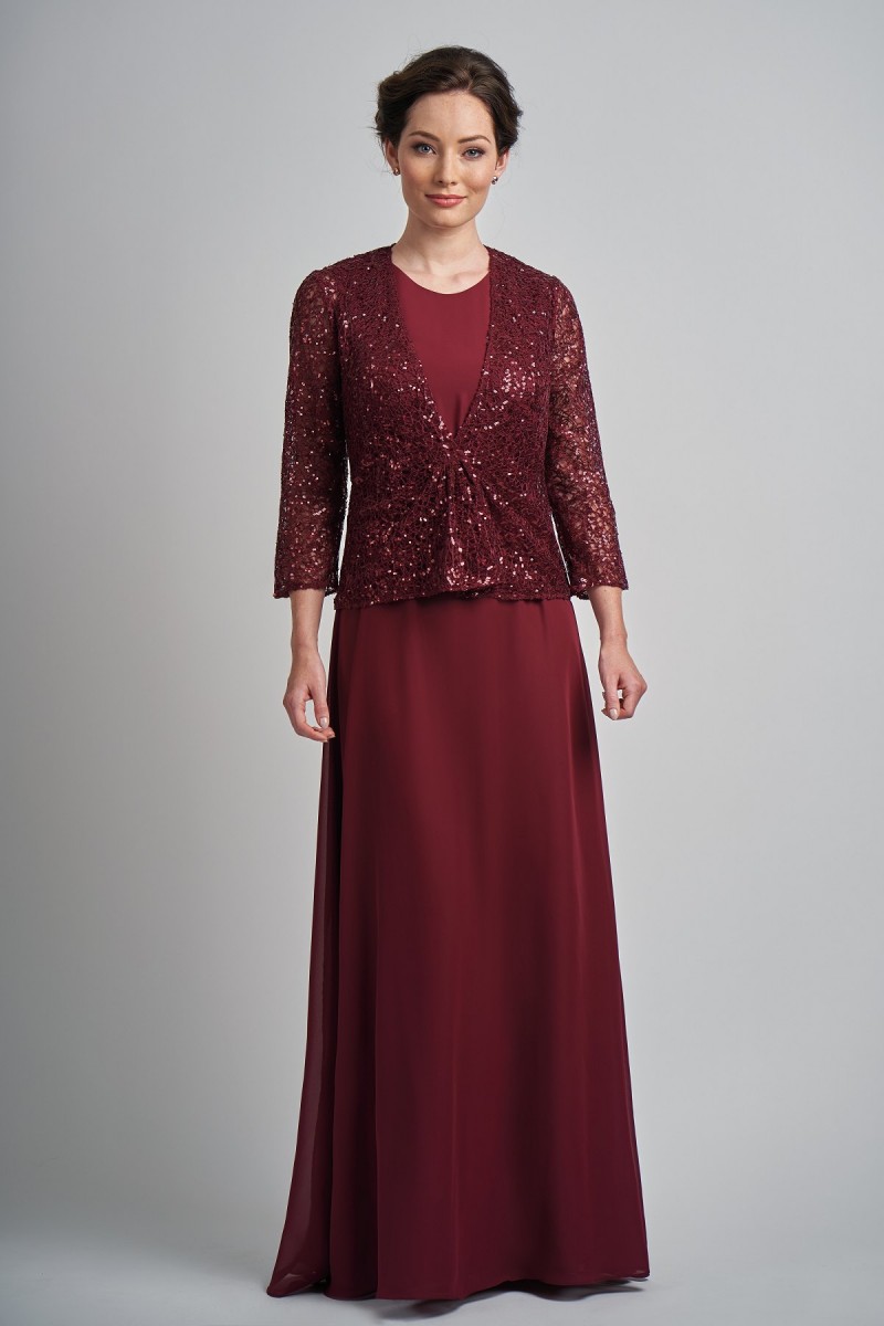 Burgundy Mother of the Bride Dresses With Sequined Jacket Jewel Neck Long Sleeve Mothers Dress Floor Length Wedding Guest Gowns Custom