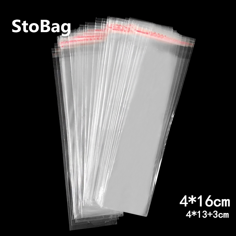 

StoBag 1000pcs 4*16cm Clear Self-adhesive Cellophane Bag Slender Candy Cookie Gift Jewelry Packaging OPP Long Plastic Bag