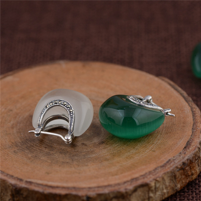 100% 925 Sterling Silver White Green Opal Earrings For Women New Fashion Retro Water Drop Earring boucle d'oreille