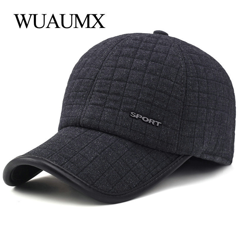Wuaumx Winter Thicker Baseball Cap For Men With Earflaps Keep Warm Cotton Snapback Cap Men Father Hat Ear Protection Casquette Y19052004