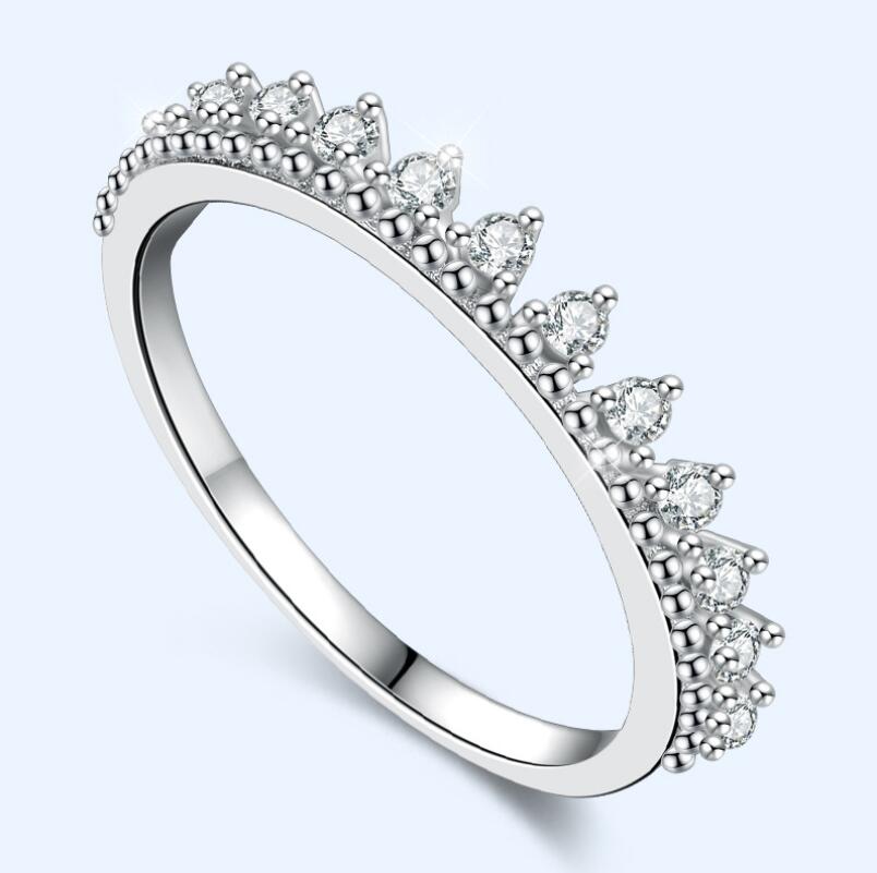 Size 4-10 Brand New Crown Ring Fine Jewelry Real 925 Sterling Silver Eternity Party CZ Women Wedding Engagement Band Ring For Lovers' Gift