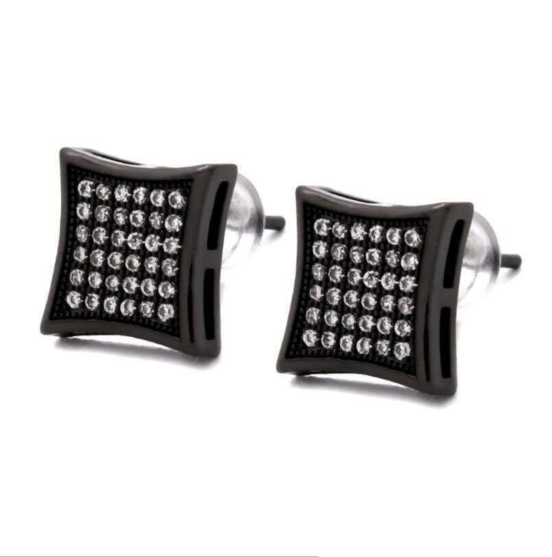 hip hop full diamonds ear studs for men geometry black rhinestone gold stud earrings alloy diamond square jewelry good gifts for boyfriend