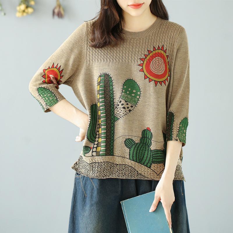 Women Loose Large Size Cactus Printing Tees And Tops 2020 Spring Round Neck Pullover Calf-lenght Sleeve Cotton Sweater Z2, Brown
Women Loose Large Size Cactus Printing Tees And Tops 2020 Spring Round Neck Pullover Calf-lenght Sleeve Cotton Sweater Z2, Brown