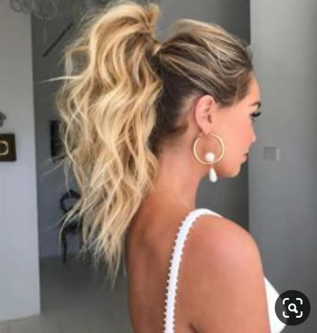 Honey blonde wet wavy Ponytail human Hairpiece Wrap on Clip Hair Extensions Corn Wavy Pony Tail Blond fancy women ponytails