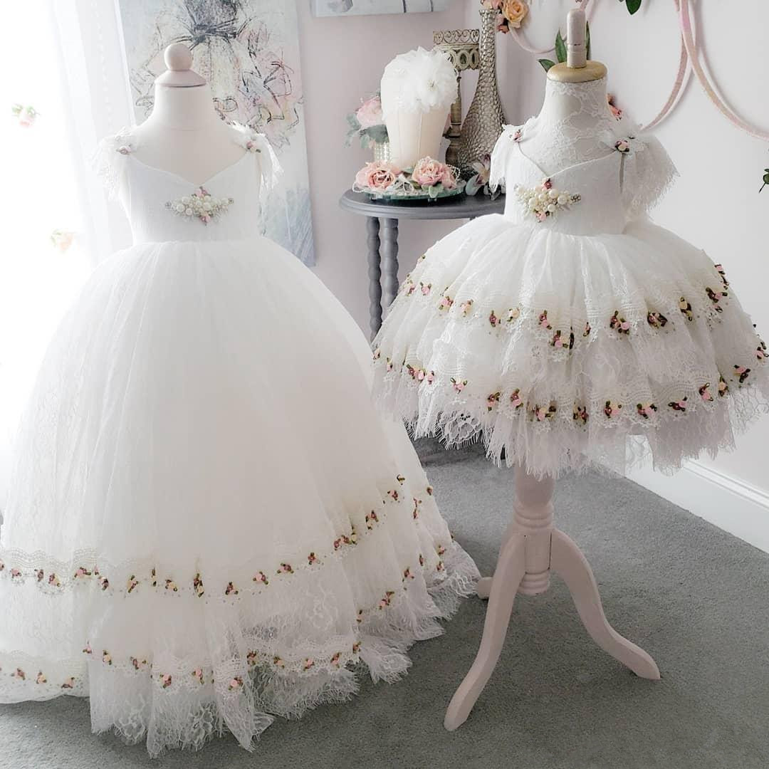 designer princess flower girls dresses for weddings lace kids formal wear fashion pageant outfit tulle gown vestidos de primera