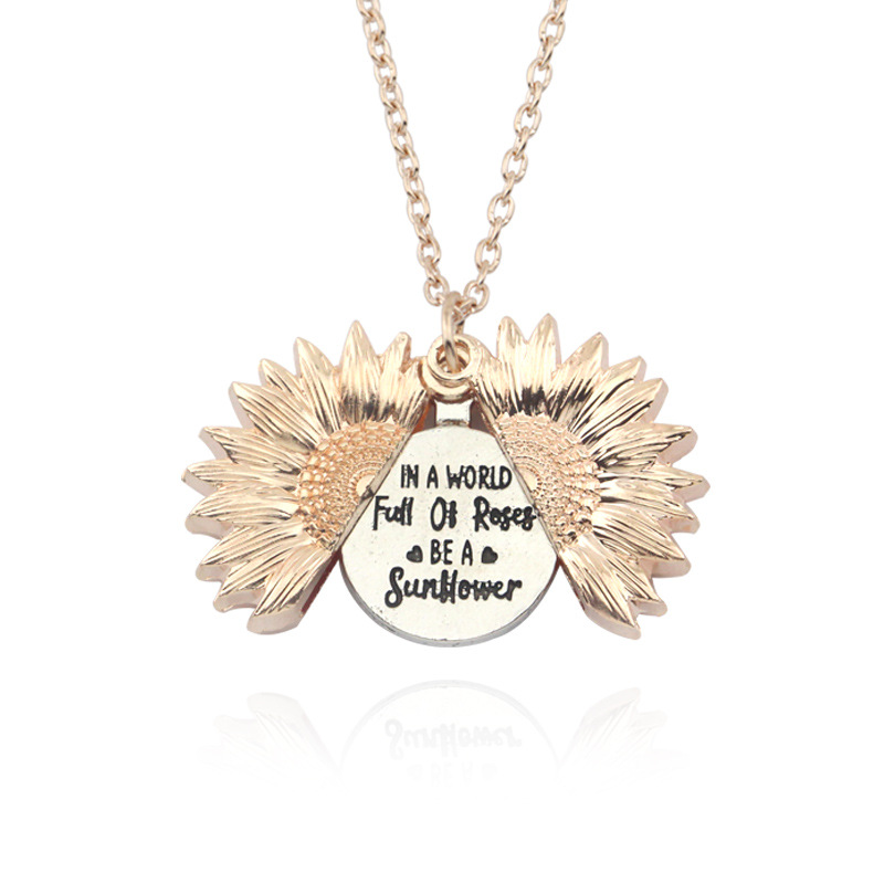 2019 Popular Women Necklace You Are My Sunshine Open Locket Sunflower Double-layer Lettering Necklaces Short Clavicle Chain Jewelry