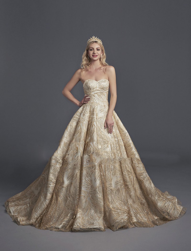 Gold Princess Royal Prom Dresses Sweetheart Sequined Glitters Shiny Evening Gowns Plus Size Special Occasion robes de soirée