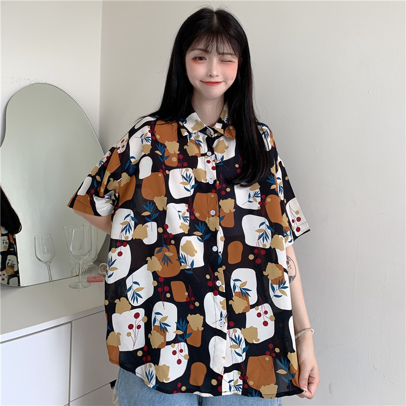 Printed Women Blouses Turn-Down Collar Short Sleeve Shirts Casual Loose Streetwear Women Tops Summer Fashion Clothing Female, Yellow
Printed Women Blouses Turn-Down Collar Short Sleeve Shirts Casual Loose Streetwear Women Tops Summer Fashion Clothing Female, Yellow