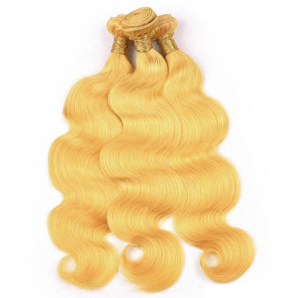 Virgin Malaysian Human Hair Pure Yellow Body Weave Wefts 3Bundles Light Yellow Body Wave Virgin Remy Human Hair Extensions Wefts