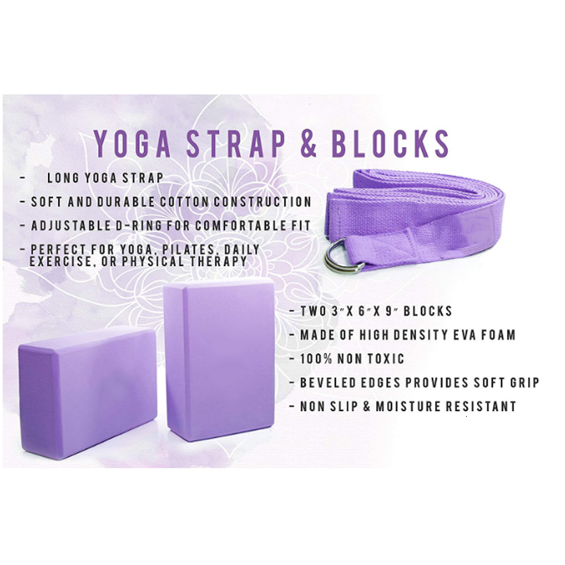 Yoga Block and Strap Set Pilates Blocks Sets High Density EVA Yoga Block Brick with Yogi Strap Belt Stretch 3PC Yoga Block Set T191029