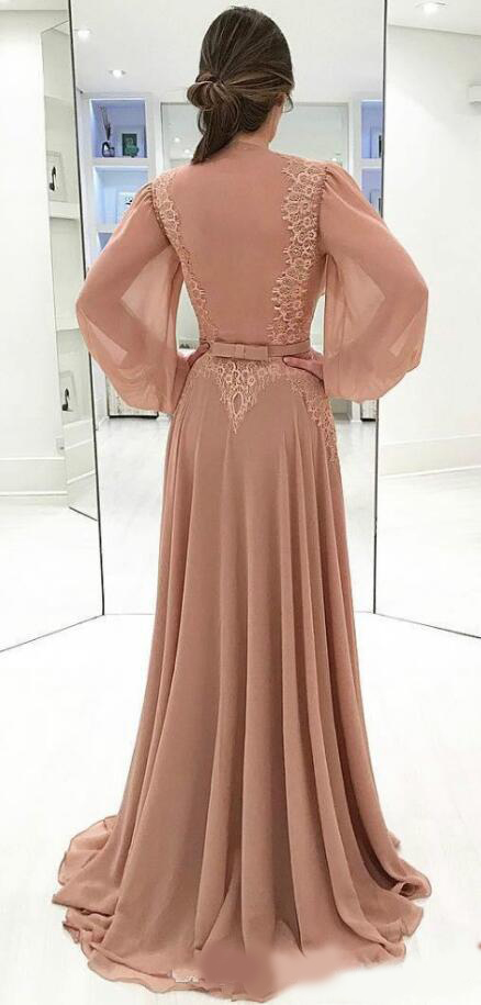 Sexy V Neck Lace A Line Long Lattern Sleeves Chiffon Mother of the Bride Dresses Evening Dress Wedding Party Guests Gown Plus Size