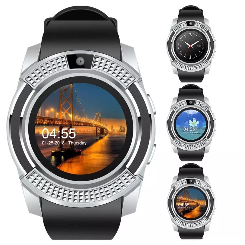 New Smart Watch V8 Men Bluetooth Sport Watches Women Ladies Rel Smartwatch with Camera Sim Card Slot Android Phone PK DZ09 Y1 A1 R