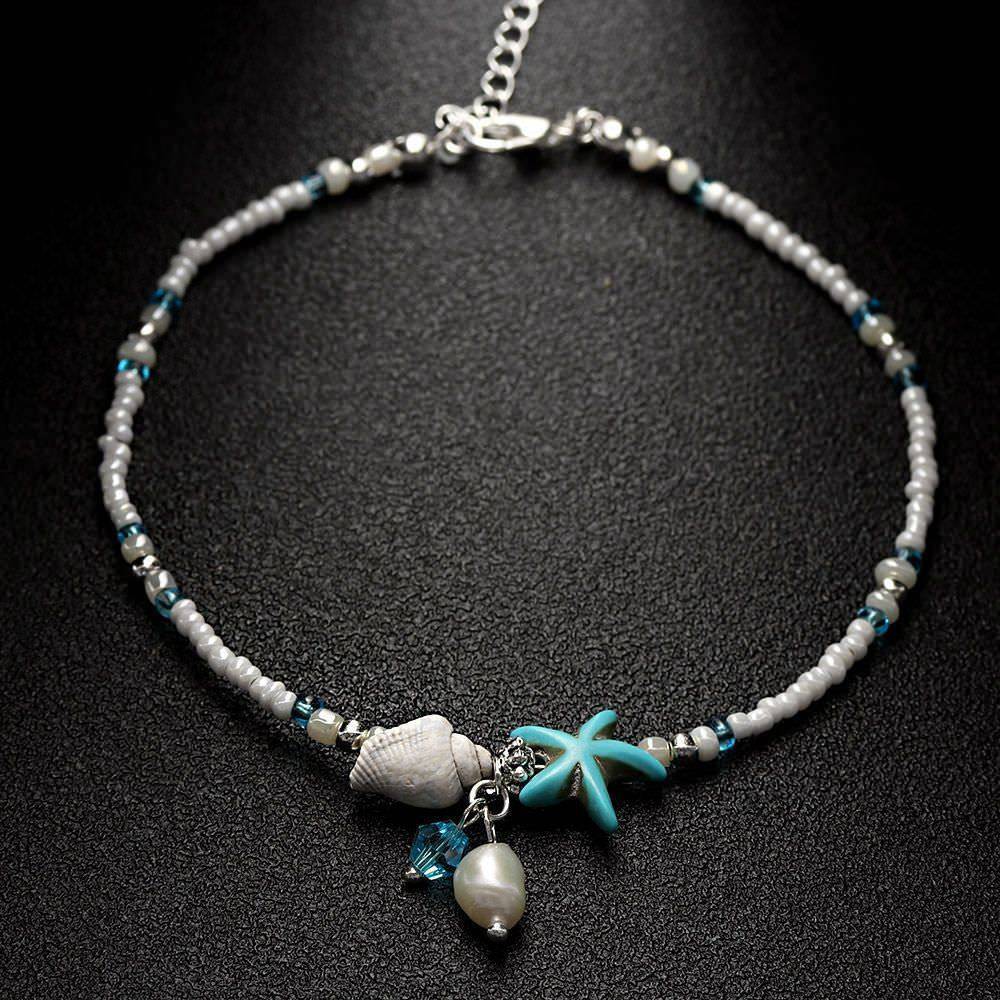 Europe and the United States retro anklet silver conch starfish beads anklet female beach sea hawaii summer hot jewelry