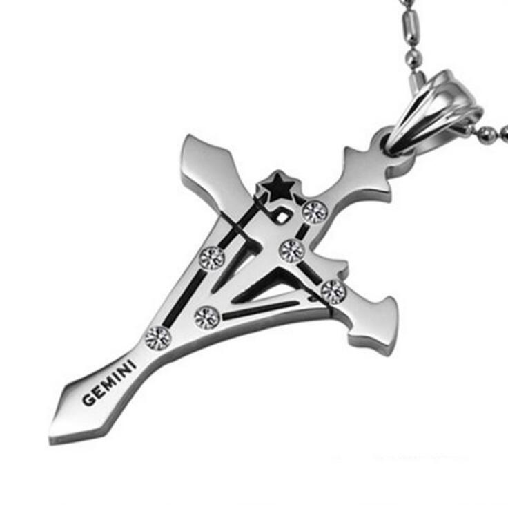 Men and women twelve constellation necklace cross personality titanium steel pendant DJN38 mix order Pendant Necklaces jewelry