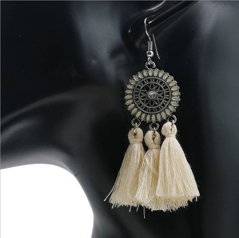 Modest chic tassel long flowing bohemian fringed retro pendant earrings female earrings