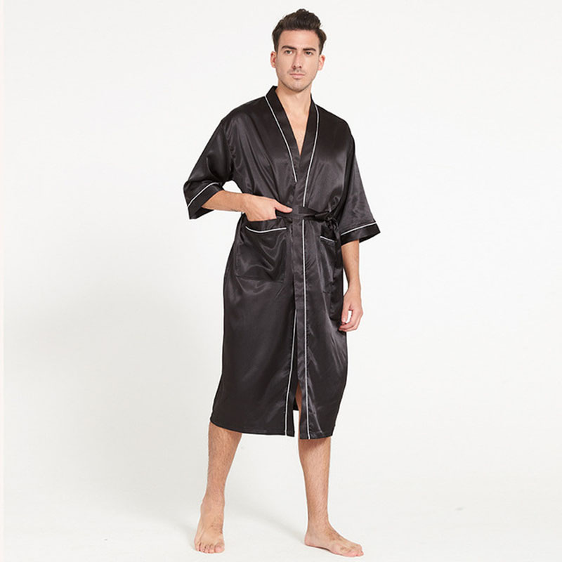 Summer Silky Satin Robe Nightgown For Male Half Sleeve Home Clothes Mens Long Solid Kimono Bathrobe Gown Casual Sleepwear, Black
Summer Silky Satin Robe Nightgown For Male Half Sleeve Home Clothes Mens Long Solid Kimono Bathrobe Gown Casual Sleepwear, Black