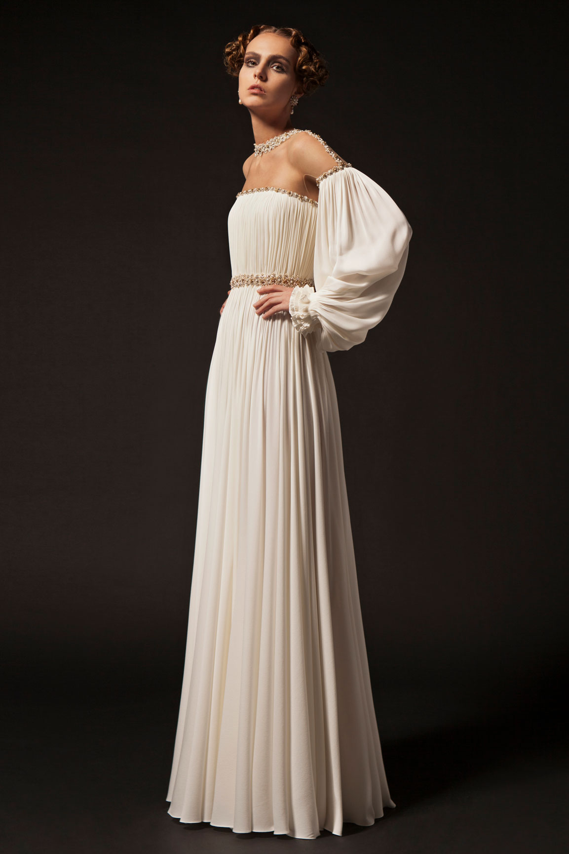 Krikor Jabotian 2019 Prom Dresses Long Sleeve Sheer Neck Beads Pearls Ruffle Plus Size Evening Gowns Caftan Abendkleider robes de soirée