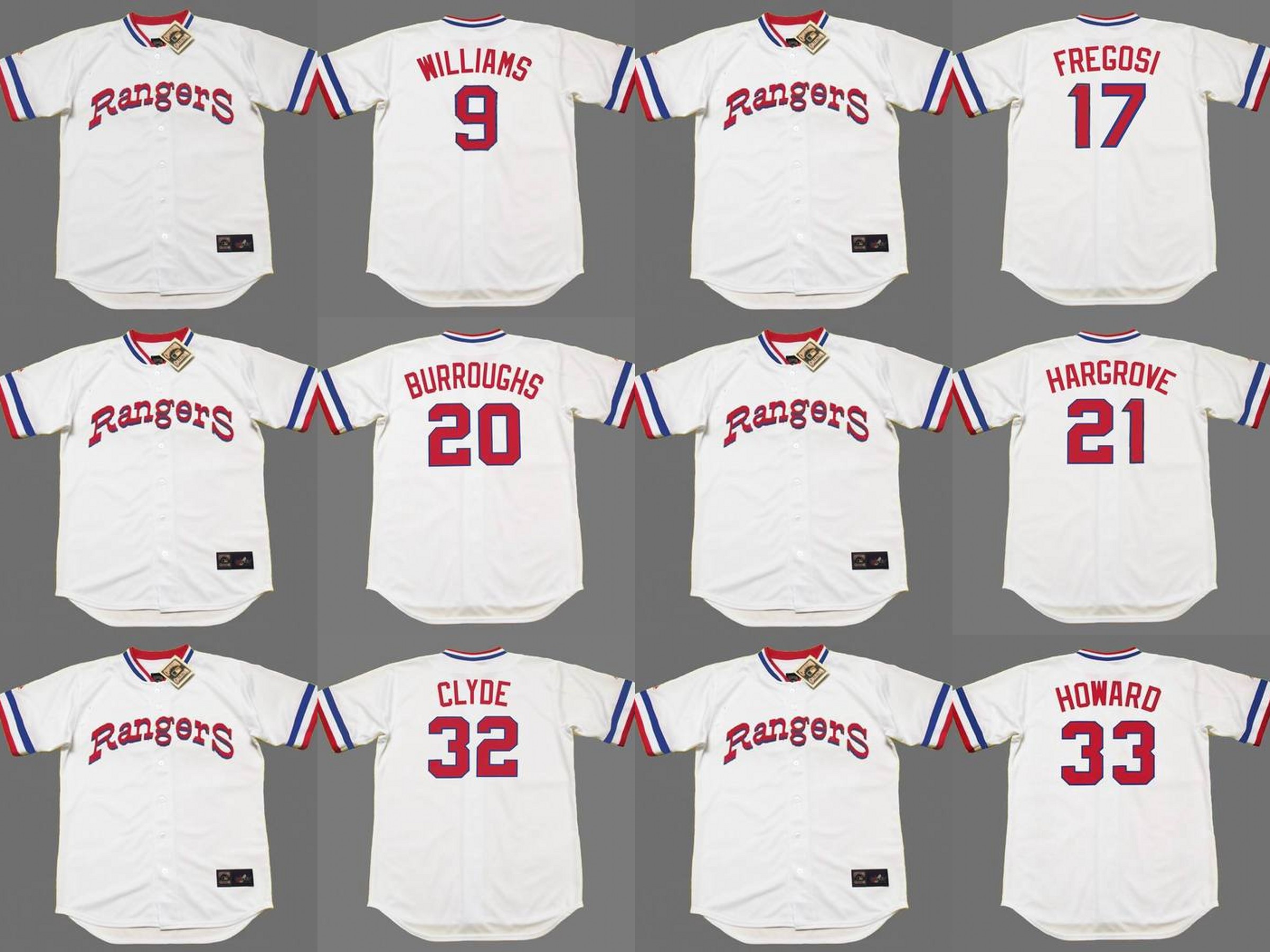 Texas 9 TED WILLIAMS 17 JIM FREGOSI 20 JEFF BURROUGHS 21 MIKE HARGROVE 32 DAVID CLYDE 33 FRANK HOWARD Baseball jersey, Black
Texas 9 TED WILLIAMS 17 JIM FREGOSI 20 JEFF BURROUGHS 21 MIKE HARGROVE 32 DAVID CLYDE 33 FRANK HOWARD Baseball jersey, Black