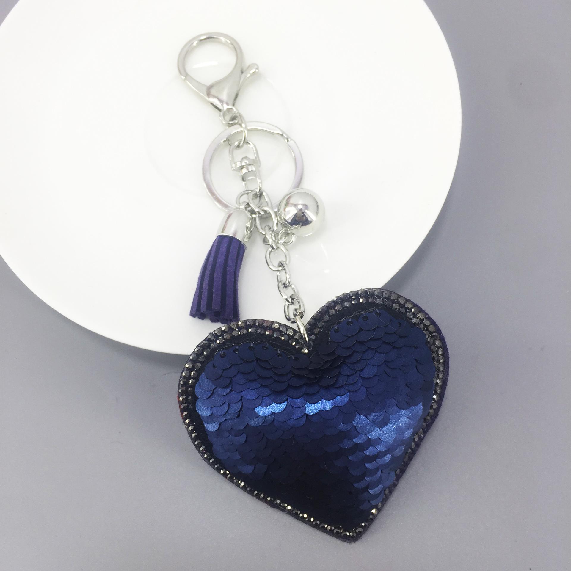 Fashion Sequins Heart Keychains for Women Crystal Rhinestone Pendant Charms Tassel Key Chain Lover Key Ring Gift Car Keyring Holder
