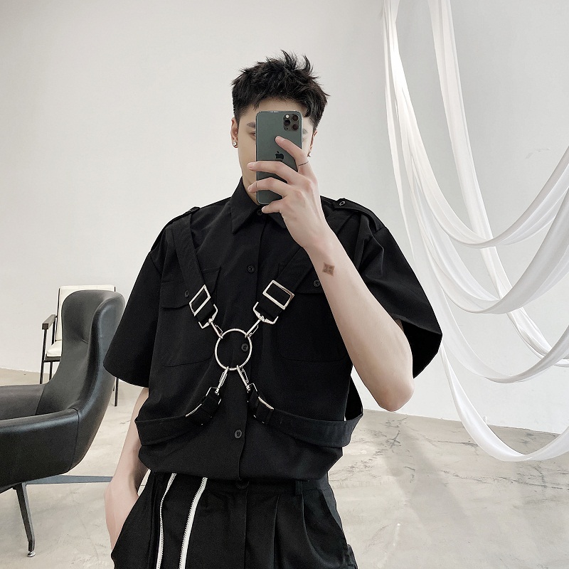 Summer tide brand dark short-sleeved shirt male personality tooling short-sleeved trend shirt singer costumes shirts, Black
Summer tide brand dark short-sleeved shirt male personality tooling short-sleeved trend shirt singer costumes shirts, Black