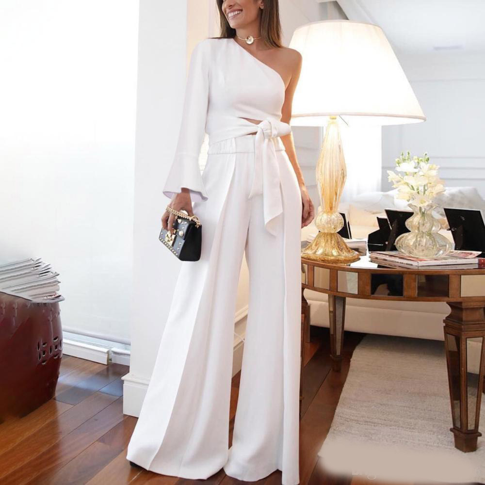 Newest Two Pieces Evening Party Pant Suit Gowns One Long Sleeve Women Formal Special Occasion Dress