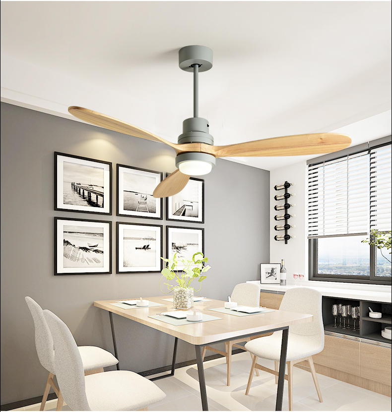 Nordic Creative Led Ceiling Fan Pendant Lamps Modern Three Color Change Living Room Restaurant Cafe Wooden Lamp With Remote Control