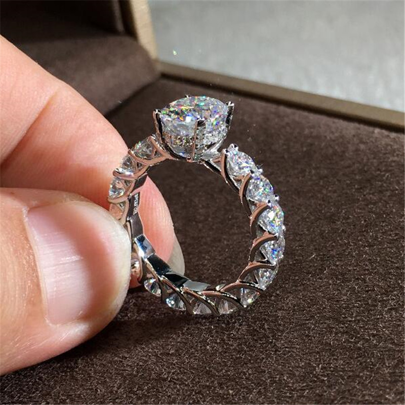 Luxury Jewelry 925 Sterling Silver Oval Cut White Topaz CZ Diamond Gemstones Women Wedding Engagement Party Bridal Ring For Lovers' Gift