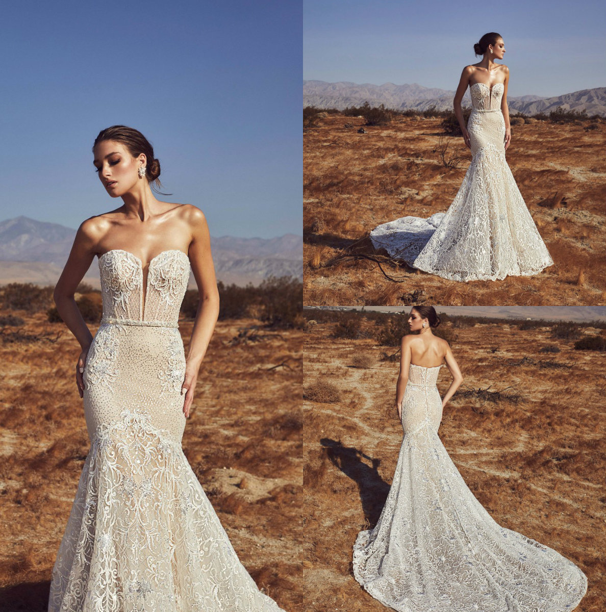 Calla Blanche Mermaid Wedding Dresses Sweetheart Beaded Lace Bridal Gowns Sleeveless Backless Boho Wedding Dress For Women