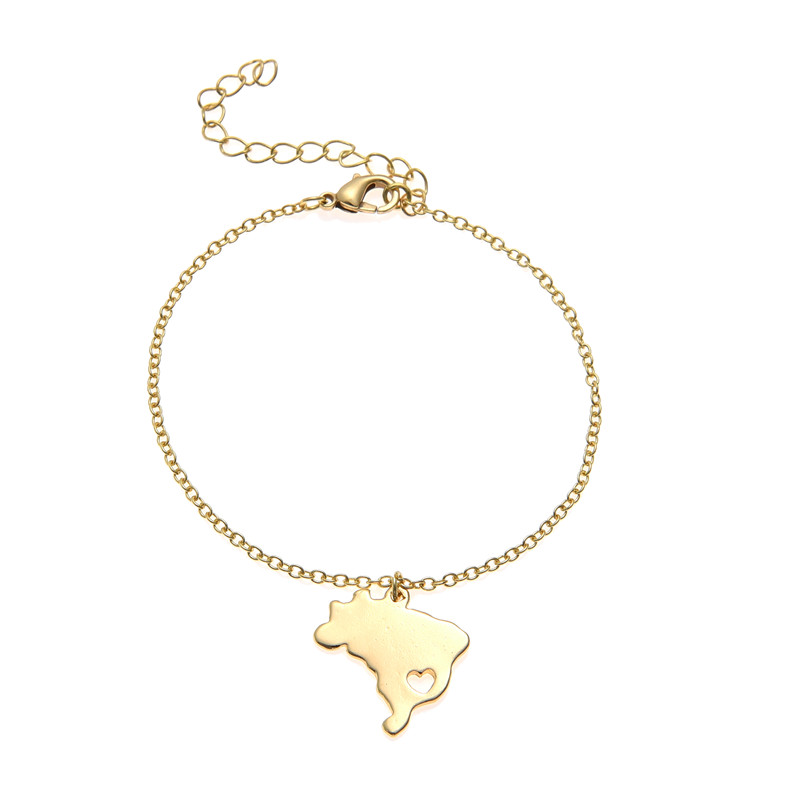 5PCS South America Country Geography Map Brazil Charm Chain Bracelets Brazilian Brasil Pride Heart Sao Paulo City Hometown Souvenir Gifts