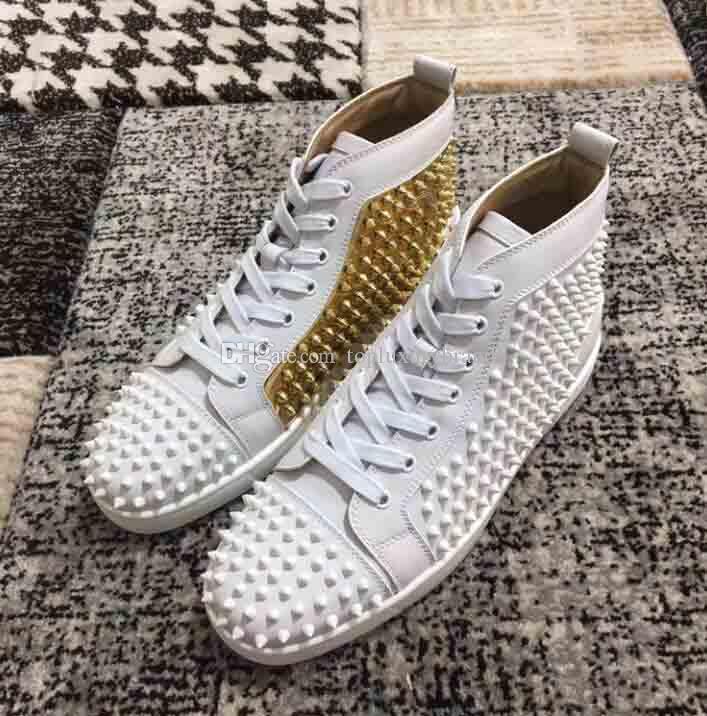 Fashion Design Paris Hot Sale Mens Sneaker Red Bottom Shoes Studded Spikes Flats Men and Women Party Sneakers White Black Gold Spikes
Fashion Design Paris Hot Sale Mens Sneaker Red Bottom Shoes Studded Spikes Flats Men and Women Party Sneakers White Black Gold Spikes