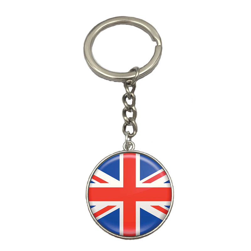 France Poland Puerto Rico Montenegro China Angola Senegal Philippines Japan Glass Cabochon National Flag Keychain Key Ring Gift